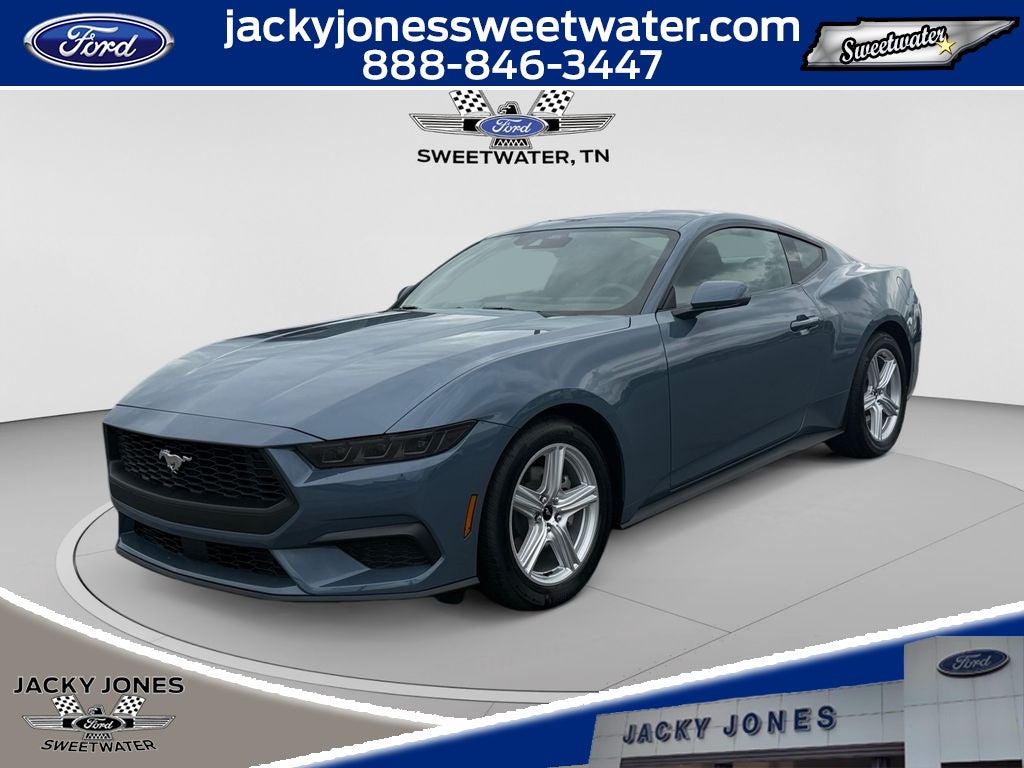 2026 Ford Mustang EcoBoost in Vapor Blue Metallic — front three-quarter view