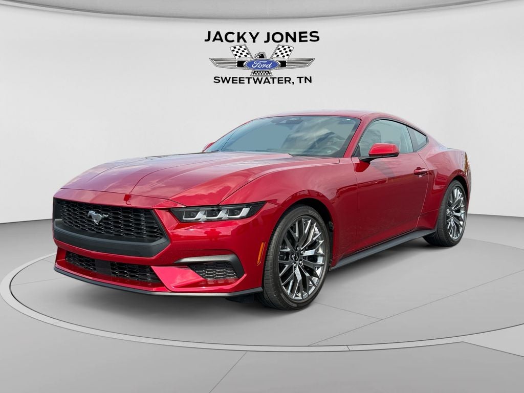 2024 Ford Mustang EcoBoost Premium in Rapid Red Metallic Tinted Clearcoat — front three-quarter view