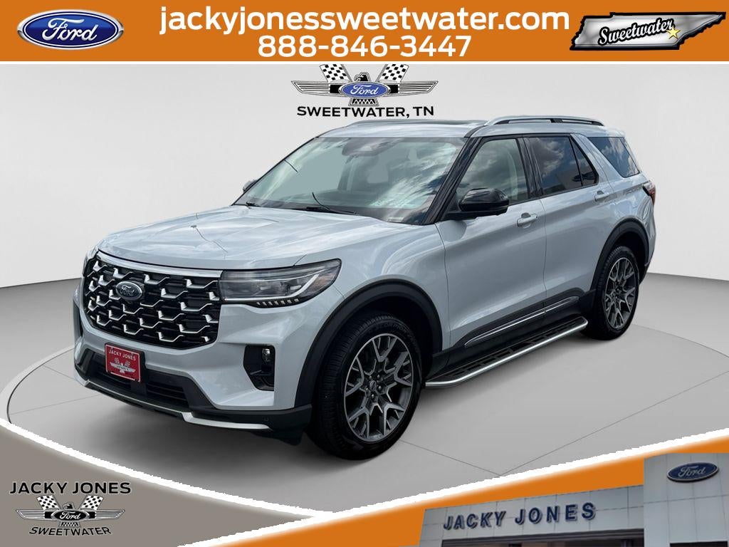 2025 Ford Explorer Platinum in Space White Metallic — front three-quarter view