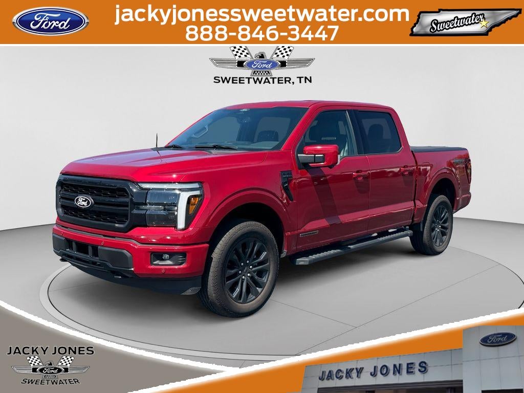 2025 Ford F-150 LARIAT POWERBOOST in Rapid Red Metallic Tinted Clearcoat — front three-quarter view