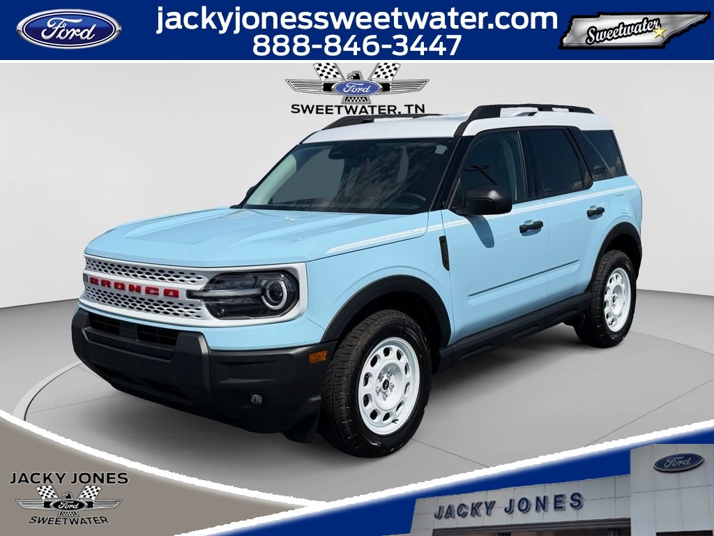 2026 Ford Bronco Sport Heritage in Robins Egg Blue — front three-quarter view